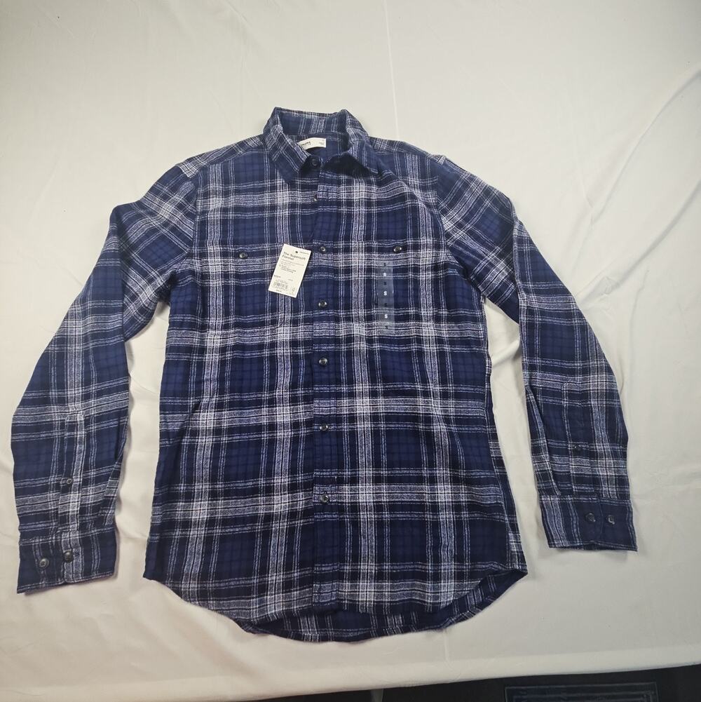 Men's Sonoma Blue Plaid Flannel Shirt 100% Cotton Long Sleeve Button Front S